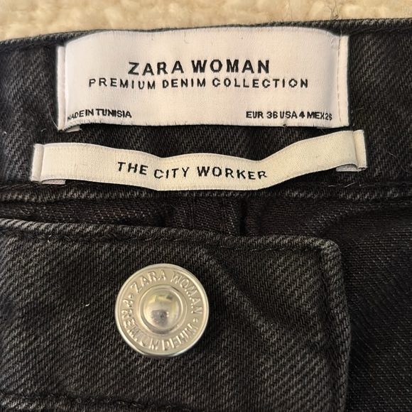 ZARA Women Premium Denim Collection City Worker Black & Green Frayed Hems Pants - Picture 8 of 15